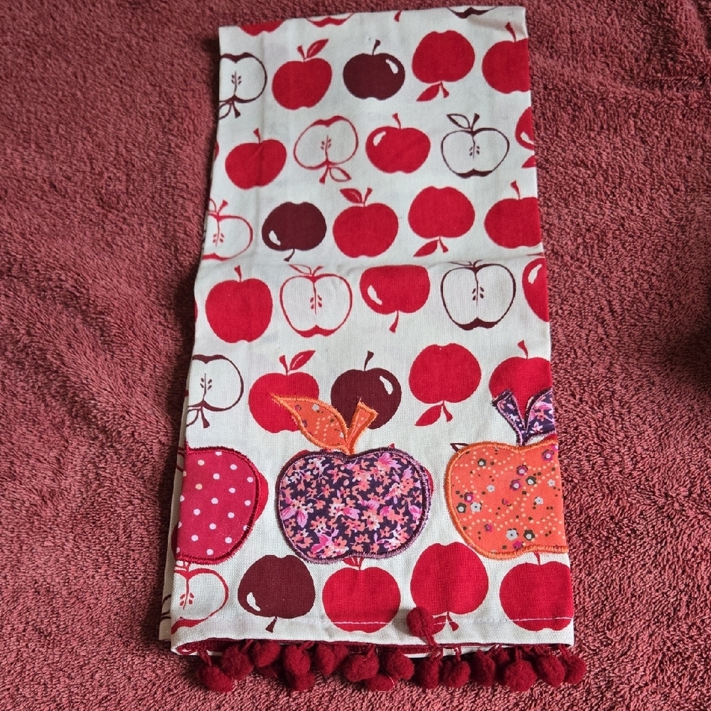 Red and White Apple Print Towel